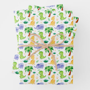 Feuille De Papier Cadeau Cute Neon Aquarelle Dinosaur Motif
