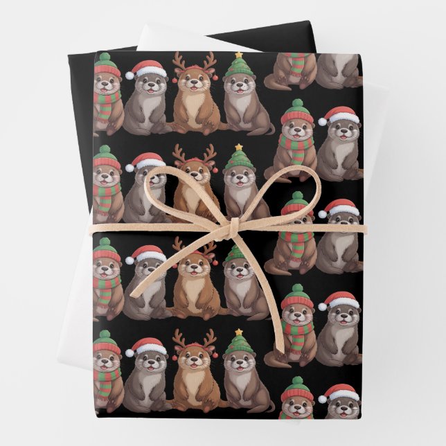 Feuille De Papier Cadeau Cute Otter Christmas Funny Xmas Lights Animal  (En situation)