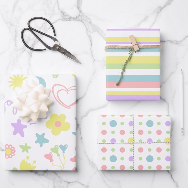 Feuille De Papier Cadeau Cute Pastel Aimer Smile Polka Dot Stripes Cadeau E (Recto)