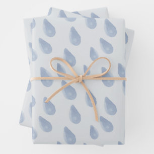 Feuille De Papier Cadeau Cute Pastel Bleu & Crème Raindrop Aquarelle