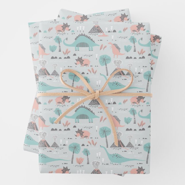 Feuille De Papier Cadeau Cute Pastel Dinosaur Motif (En situation)