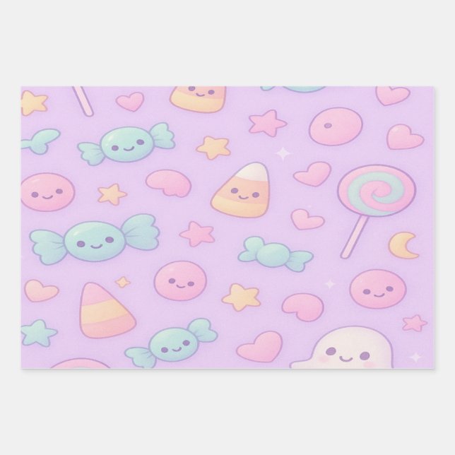 Feuille De Papier Cadeau Cute Pastel Ghost Halloween, (Devant)