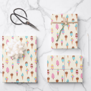 Feuille De Papier Cadeau Cute Pastel Motif de crème glacée