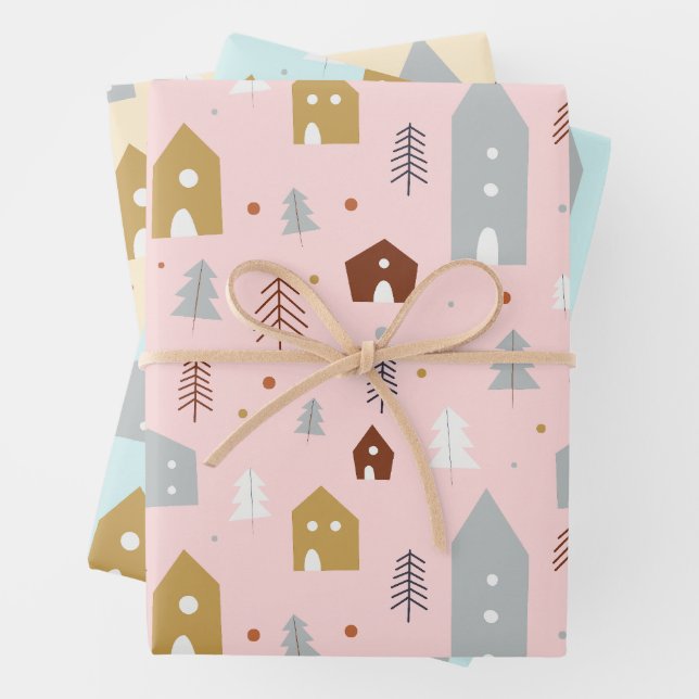 Feuille De Papier Cadeau Cute Pastel Noël Motif (En situation)