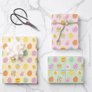 Feuille De Papier Cadeau Cute Pastel Oeufs de Pâques Motif Vert Jaune Rose
