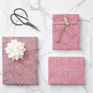 Feuille De Papier Cadeau Cute Pastel Rose & Lilac Girly Cherries & Bows