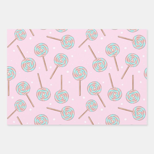 Feuille De Papier Cadeau Cute Pink Pastel Lollipop Seamless Pattern (Devant)