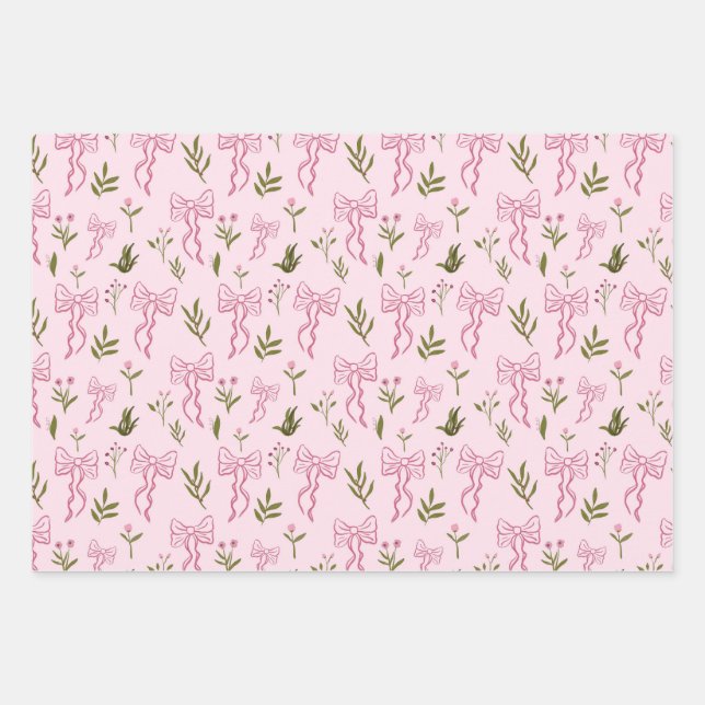 Feuille De Papier Cadeau Cute Pink Ribbon Floral Seamless Pattern (Devant)
