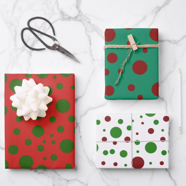 Feuille De Papier Cadeau Cute polka point Noël Rouge Vert motif (Recto)