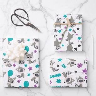 Feuille De Papier Cadeau Cute Raccoon Motif