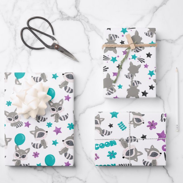 Feuille De Papier Cadeau Cute Raccoon Motif (Recto)