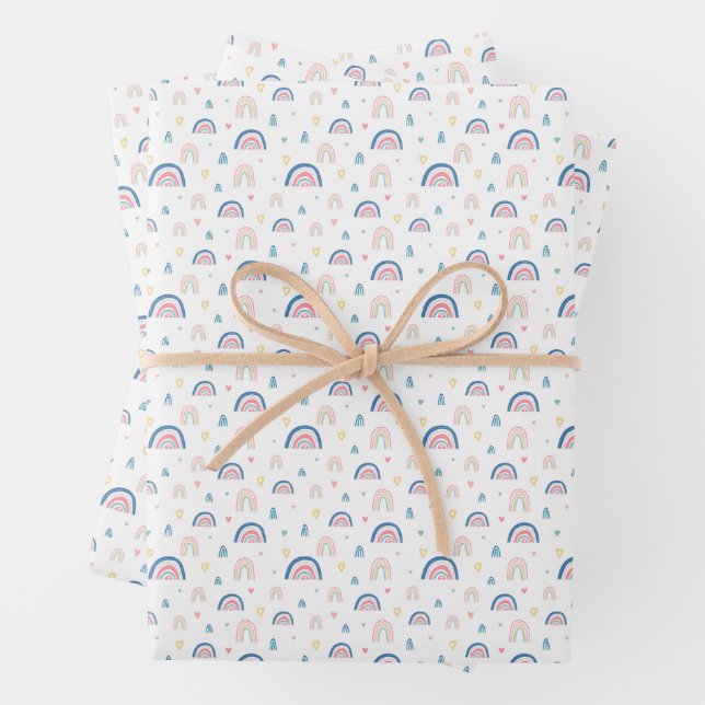 Feuille De Papier Cadeau Cute Rainbows & Hearts Motif (En situation)