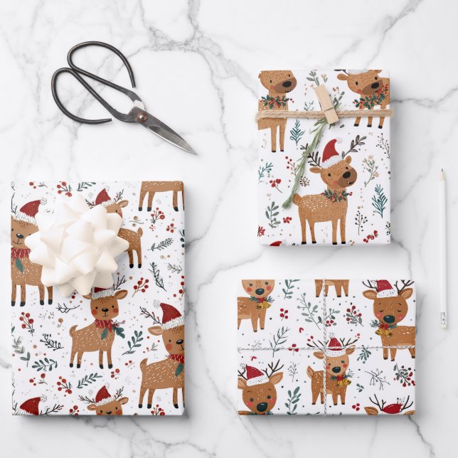 Feuille De Papier Cadeau Cute Retro Reindeer Christmas (Recto)