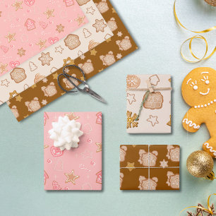 Feuille De Papier Cadeau Cute rose Brown Noël Cookie Motif