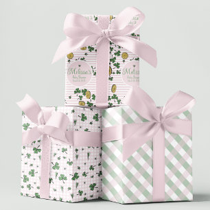 Feuille De Papier Cadeau Cute rose et vert Clochers Baby shower irlandais