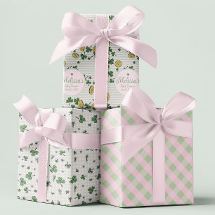 Feuille De Papier Cadeau Cute rose et vert Clochers Baby shower irlandais