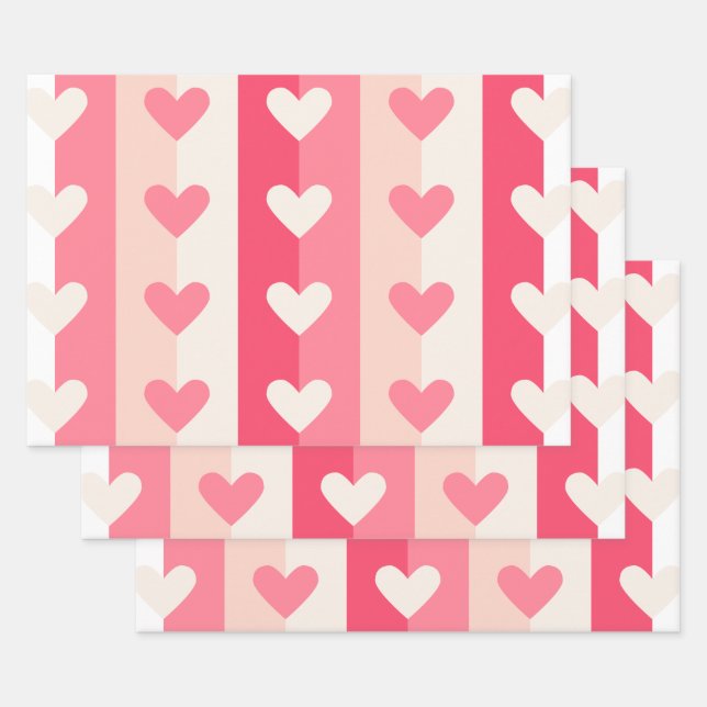 Feuille De Papier Cadeau Cute rose Motif de coeur blanc Valentine amour (Lot)