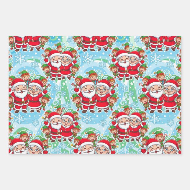 Feuille De Papier Cadeau Cute Santa & Elves Christmas Pattern (Devant)