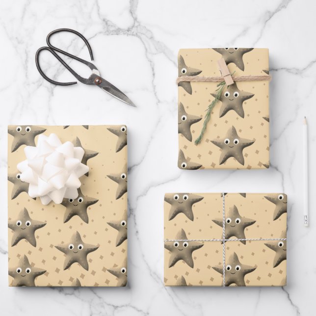 Feuille De Papier Cadeau Cute Sepia Starfish Motif (Recto)
