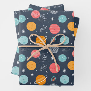 Feuille De Papier Cadeau Cute Smiling Planet Pattern