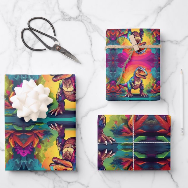 Feuille De Papier Cadeau Cute T Rex Dinosaur (Recto)