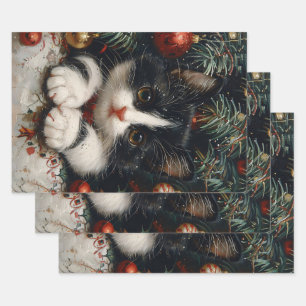 Feuille De Papier Cadeau Cute Tuxedo Kitten Christmas Chat Art