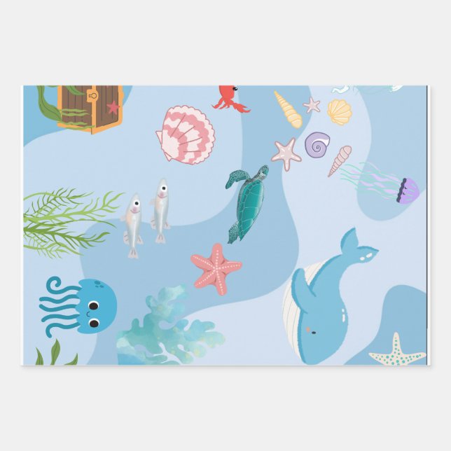 Feuille De Papier Cadeau Cute Under the Sea Friends (Devant)