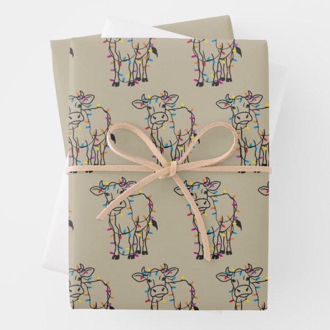 Feuille De Papier Cadeau Cute Vache Lumières de Noël Hefers Ferme de Vacanc (En situation)