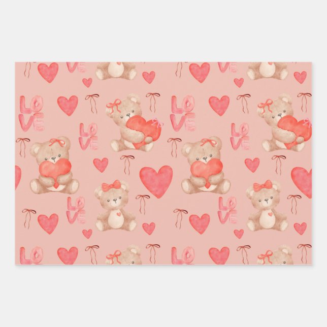 Feuille De Papier Cadeau Cute Valentines Brown Teddy Bear Seamless Pattern (Devant)
