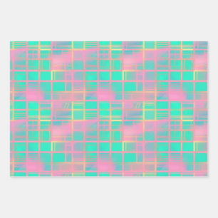 Feuille De Papier Cadeau Cute Vaporwave Poolcore rose Cyan Grille Motif