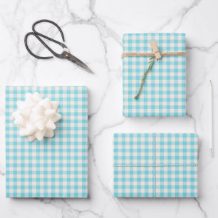 Feuille De Papier Cadeau Cute Vintage Aqua Blue En vichy Plaid Motif