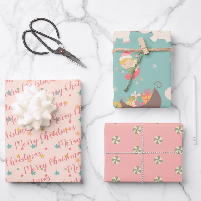 Feuille De Papier Cadeau Cute Whimsical Pastel Christmas Unicorn Motif (Recto)