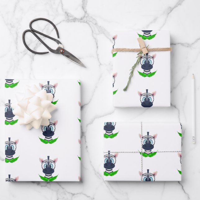 Feuille De Papier Cadeau Cute Zebra Anniversaire de enfant Safari Motif ani (Recto)