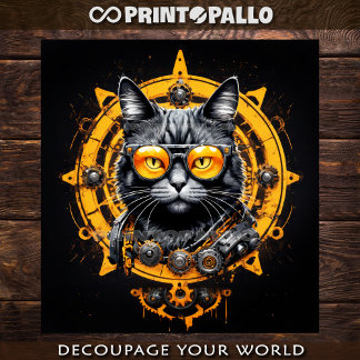 Feuille De Papier Cadeau Cyberpunk steampunk cat with glasses - Decoupage
