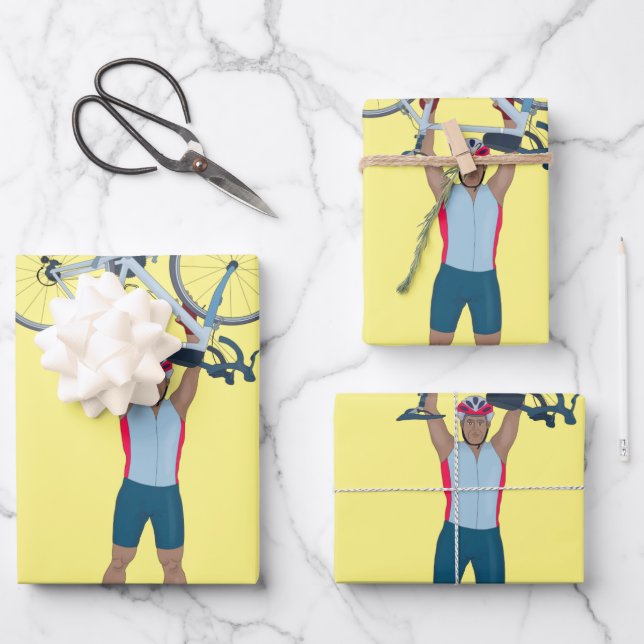 Feuille De Papier Cadeau Cycliste Levage d'un vélo (Recto)