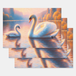 Feuille De Papier Cadeau Cygnet et cygne