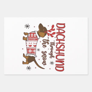 Feuille De Papier Cadeau Dachshund à travers la neige Noël Amateur de chien