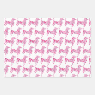 Feuille De Papier Cadeau Dachshund fait dans les Coeurs Rose
