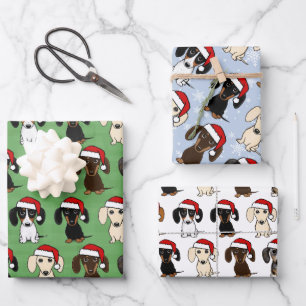 Feuille De Papier Cadeau Dachshund Santas Chiens mignons Noël