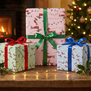 Feuille De Papier Cadeau Dachshund voler les lumières des arbres de Noël Na
