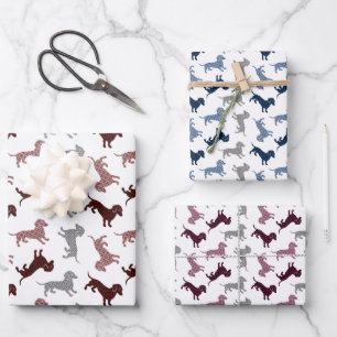 Feuille De Papier Cadeau Dachshunds de Noël à Damask