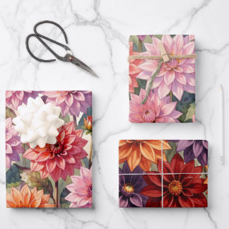 Feuille De Papier Cadeau Dahlia Floral Coloré Botanique de Printemps