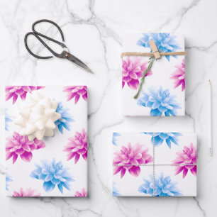 Feuille De Papier Cadeau Dahlia rose, Dahlia bleu, Motif floral, Fleurs