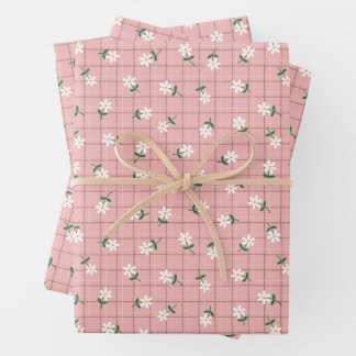 Feuille De Papier Cadeau Daisies on Pink Plaid (large scale)