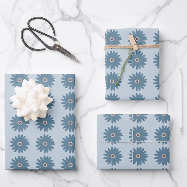 Feuille De Papier Cadeau Daisy Bleue (Recto)
