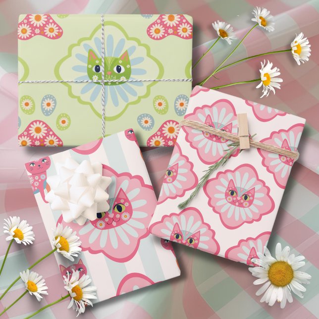 Feuille De Papier Cadeau Daisy Kitty Visage Purr-fect fête d'anniversaire (Créateur téléchargé)