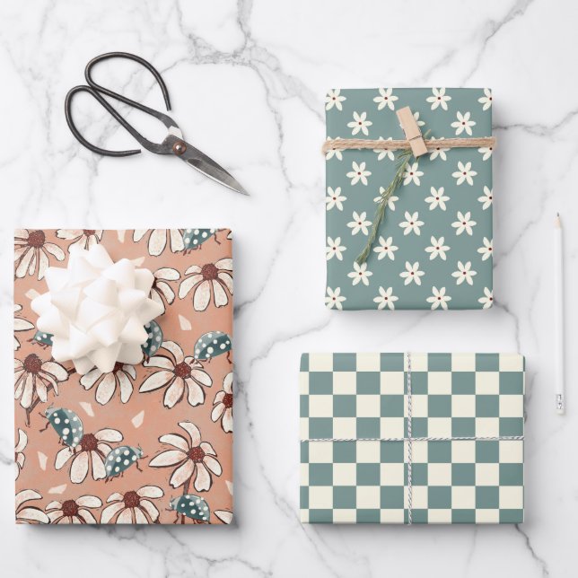 Feuille De Papier Cadeau Daisy Ladybug et Checkerboard (Recto)