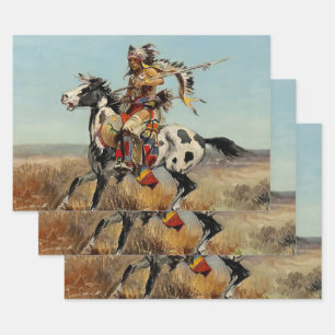 Feuille De Papier Cadeau « Dakota Chief » Art occidental de Charles M Russe