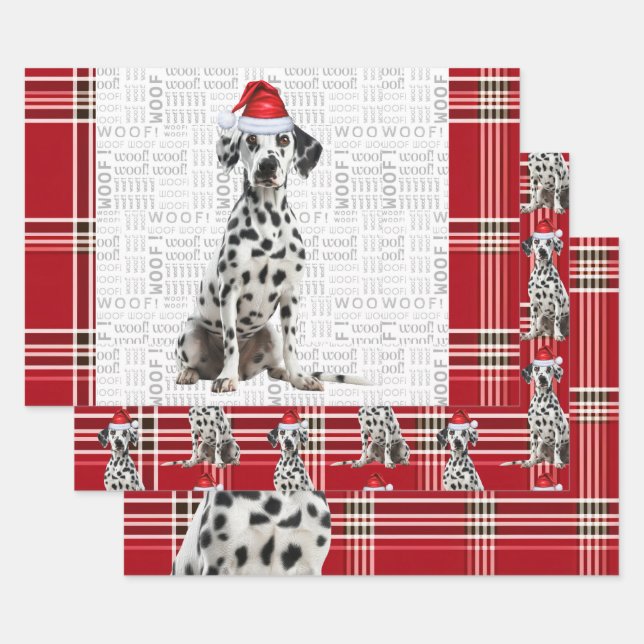 Feuille De Papier Cadeau Dalmatian Dog Bold Red Holiday Plaid Christmas (Lot)
