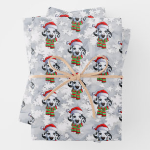 Feuille De Papier Cadeau Dalmatien de Noël portant un chapeau et une écharp
